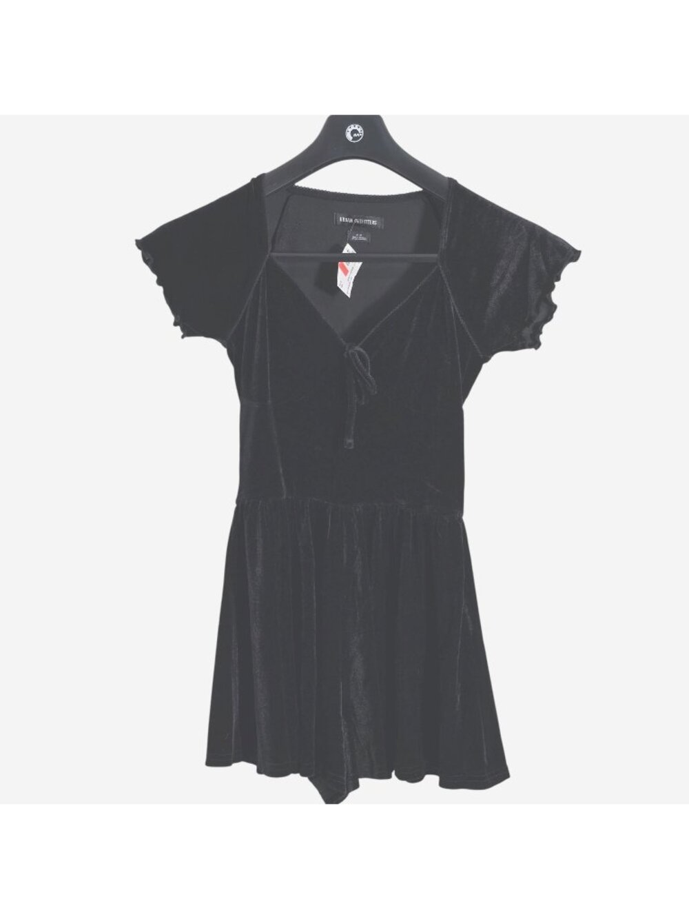 Urban Outfitters Black‎ Velvet Romper Dress Womens Medium Tie Front Short Sleeve